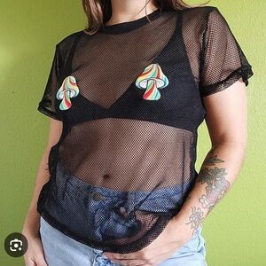 Spencer’s Fishnet Mesh Mushroom Top Size Small